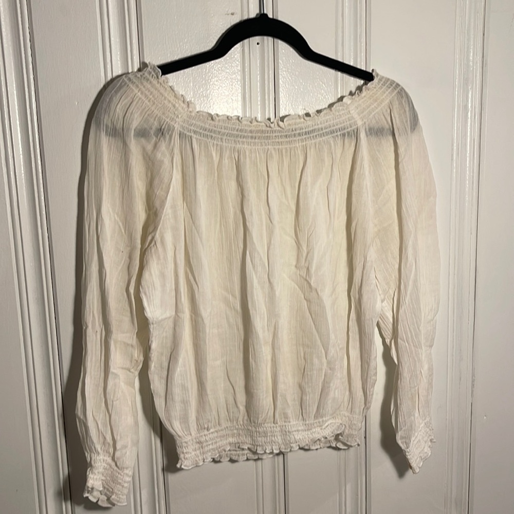 Off shoulder cream linen shirt